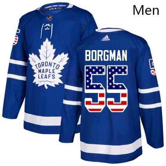 Mens Adidas Toronto Maple Leafs 55 Andreas Borgman Authentic Royal Blue USA Flag Fashion NHL Jersey